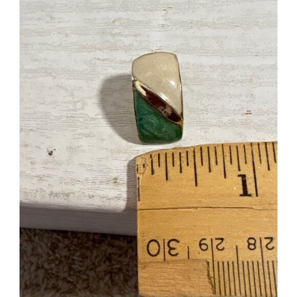 Gold-Tone & Turquoise Beige Enamel Curved Rectangle Half Hoop Earrings Stunning - Picture 8 of 8